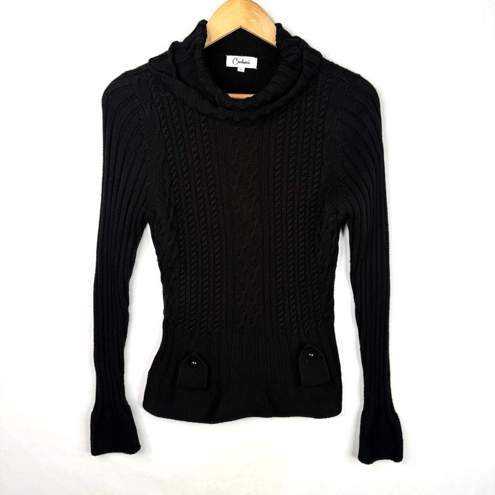 Carducci Black Cable Knit Turtleneck Sweater L